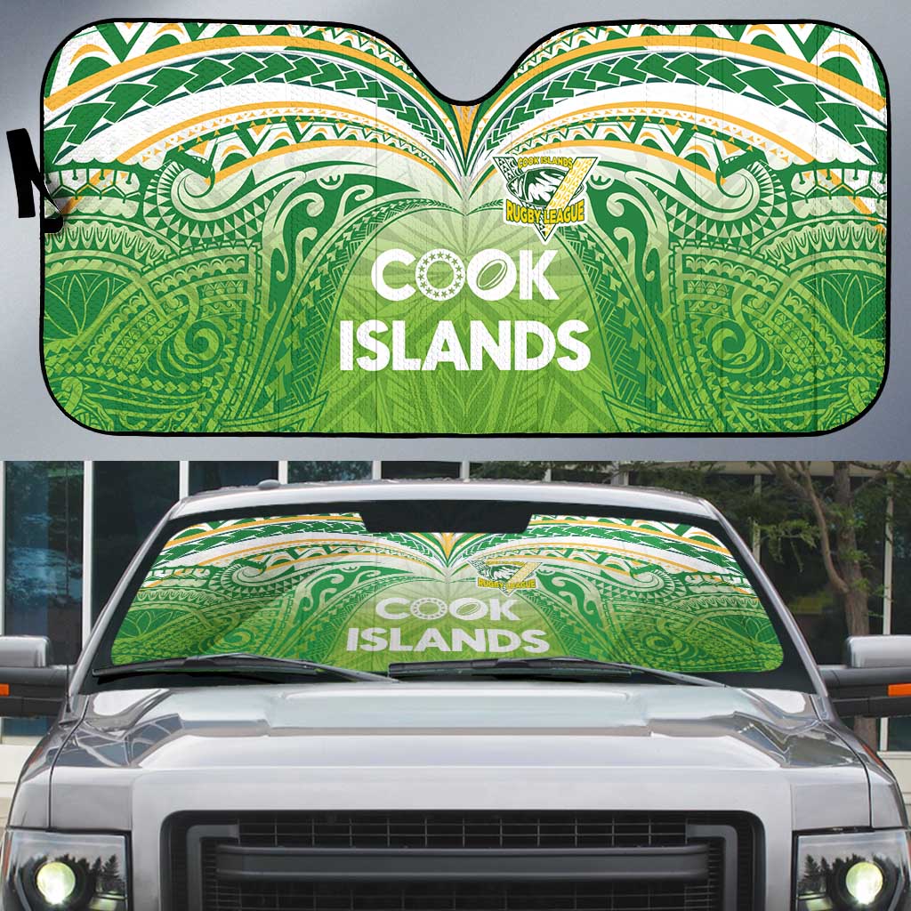 Cook Islands Rugby League Auto Sun Shade Tatau Tribal Motifs-Light Green Color - Polynesian Pride