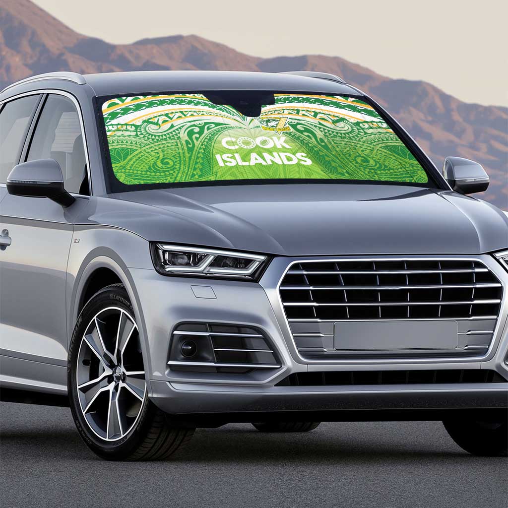 Cook Islands Rugby League Auto Sun Shade Tatau Tribal Motifs-Light Green Color - Polynesian Pride