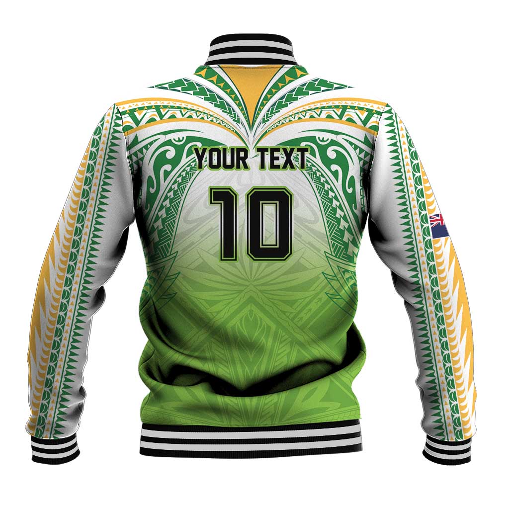 Custom Cook Islands Rugby League Baseball Jacket Tatau Tribal Motifs-Light Green Color - Polynesian Pride