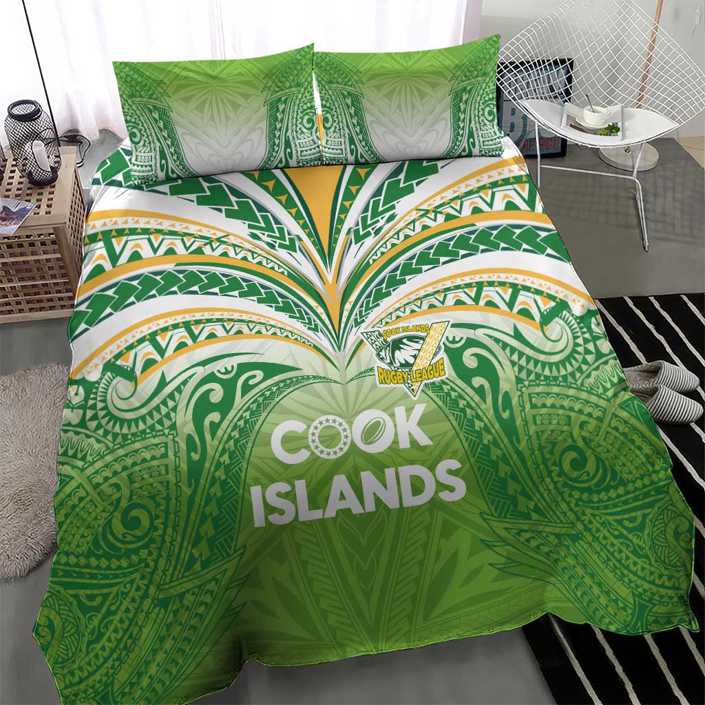 Cook Islands Rugby League Bedding Set Tatau Tribal Motifs-Light Green Color - Polynesian Pride