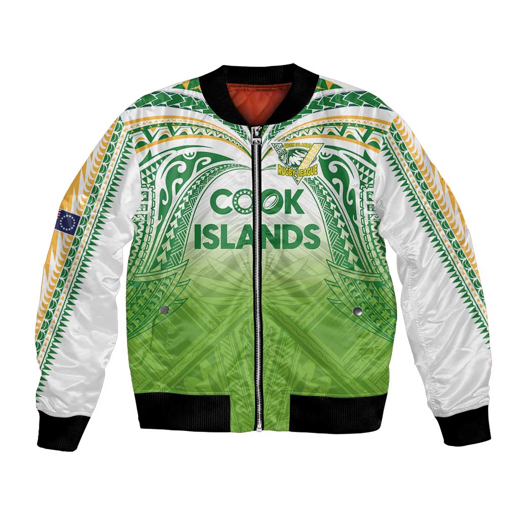 Custom Cook Islands Rugby League Bomber Jacket Tatau Tribal Motifs-Light Green Color - Polynesian Pride