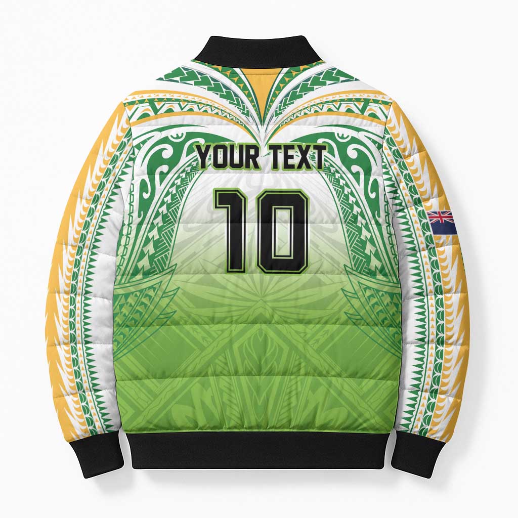 Custom Cook Islands Rugby League Bomber Puffer Jacket Tatau Tribal Motifs-Light Green Color - Polynesian Pride