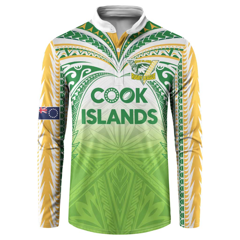 Custom Cook Islands Rugby League Button Sweatshirt Tatau Tribal Motifs-Light Green Color - Polynesian Pride