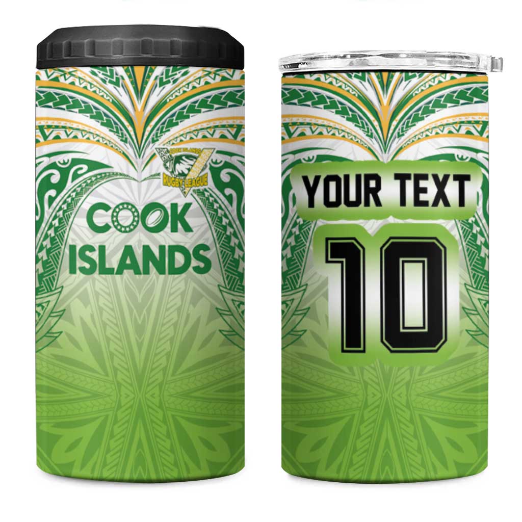 Custom Cook Islands Rugby League 4 in 1 Can Cooler Tumbler Tatau Tribal Motifs-Light Green Color - Polynesian Pride