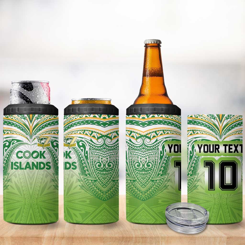 Custom Cook Islands Rugby League 4 in 1 Can Cooler Tumbler Tatau Tribal Motifs-Light Green Color - Polynesian Pride