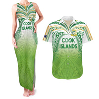 Custom Cook Islands Rugby League Couples Matching Tank Maxi Dress and Hawaiian Shirt Tatau Tribal Motifs-Light Green Color - Polynesian Pride