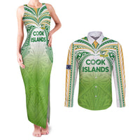 Custom Cook Islands Rugby League Couples Matching Tank Maxi Dress and Long Sleeve Button Shirt Tatau Tribal Motifs-Light Green Color - Polynesian Pride