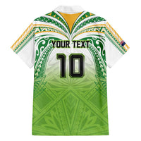 Custom Cook Islands Rugby League Family Matching Long Sleeve Bodycon Dress and Hawaiian Shirt Tatau Tribal Motifs-Light Green Color - Polynesian Pride
