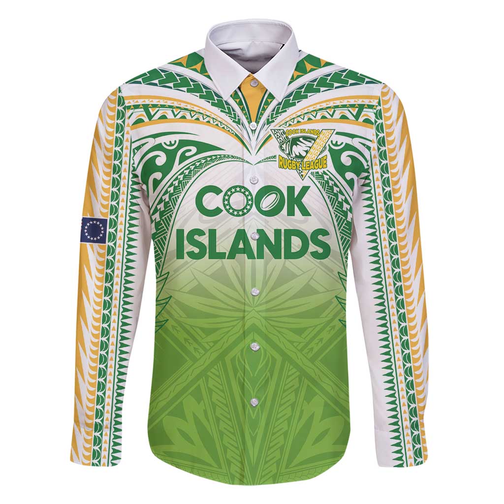 Custom Cook Islands Rugby League Family Matching Long Sleeve Bodycon Dress and Hawaiian Shirt Tatau Tribal Motifs-Light Green Color - Polynesian Pride