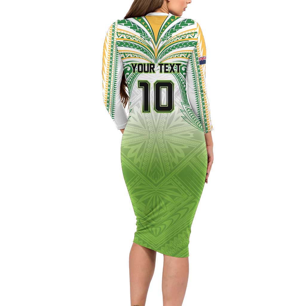 Custom Cook Islands Rugby League Family Matching Long Sleeve Bodycon Dress and Hawaiian Shirt Tatau Tribal Motifs-Light Green Color - Polynesian Pride