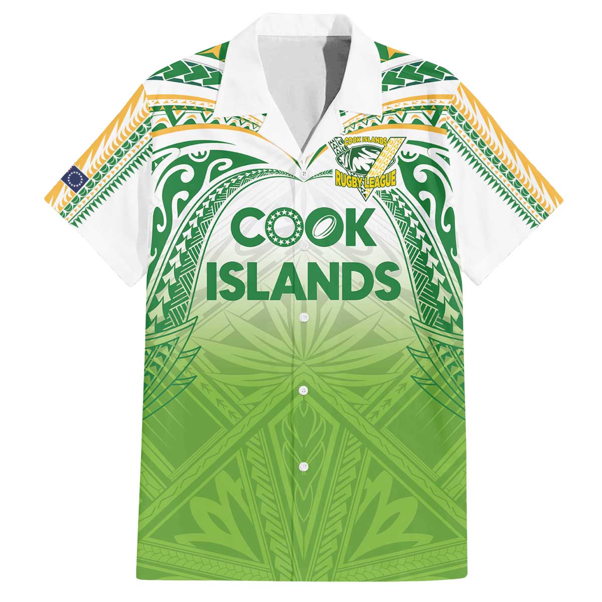 Custom Cook Islands Rugby League Family Matching Off The Shoulder Long Sleeve Dress and Hawaiian Shirt Tatau Tribal Motifs-Light Green Color - Polynesian Pride