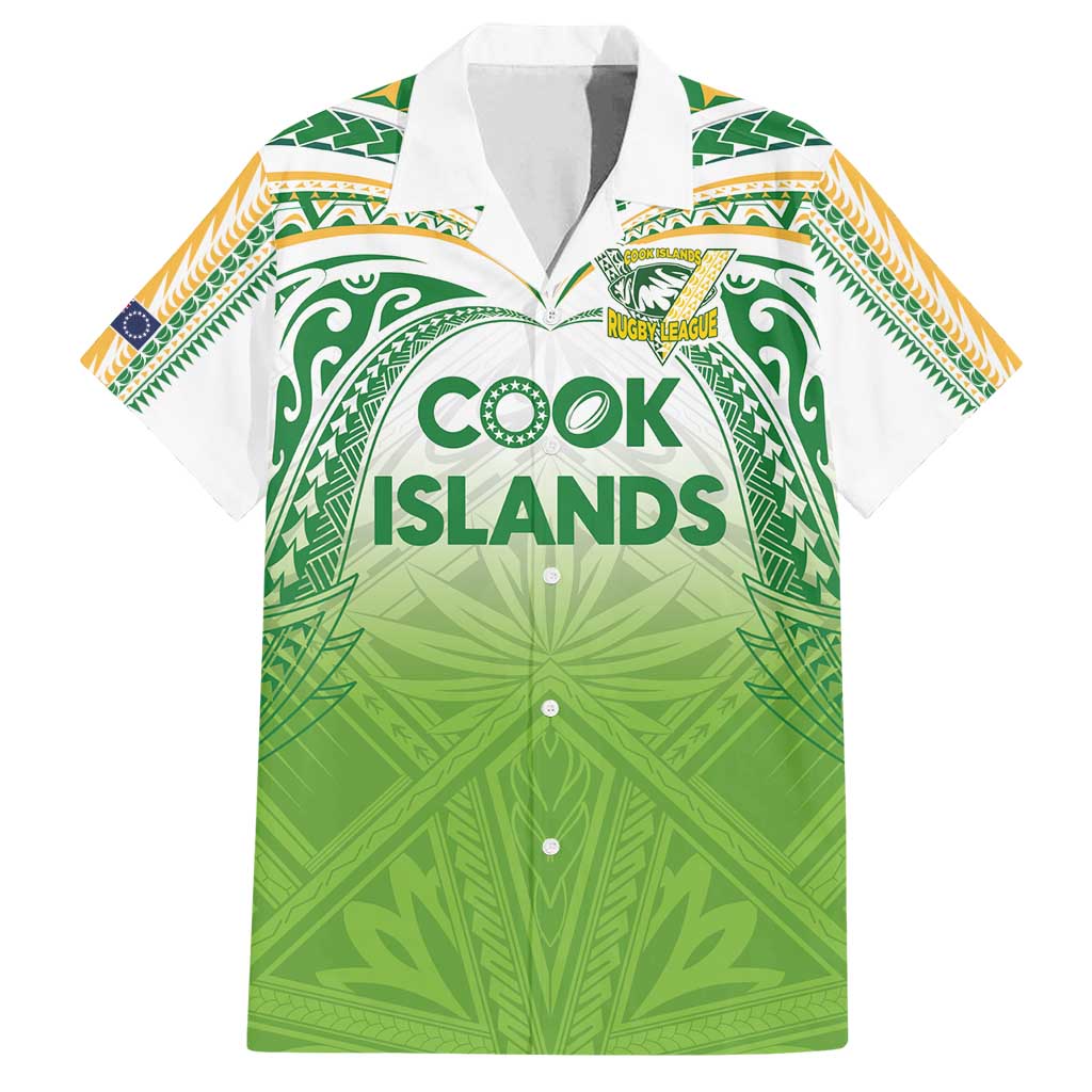 Custom Cook Islands Rugby League Family Matching Off Shoulder Short Dress and Hawaiian Shirt Tatau Tribal Motifs-Light Green Color - Polynesian Pride
