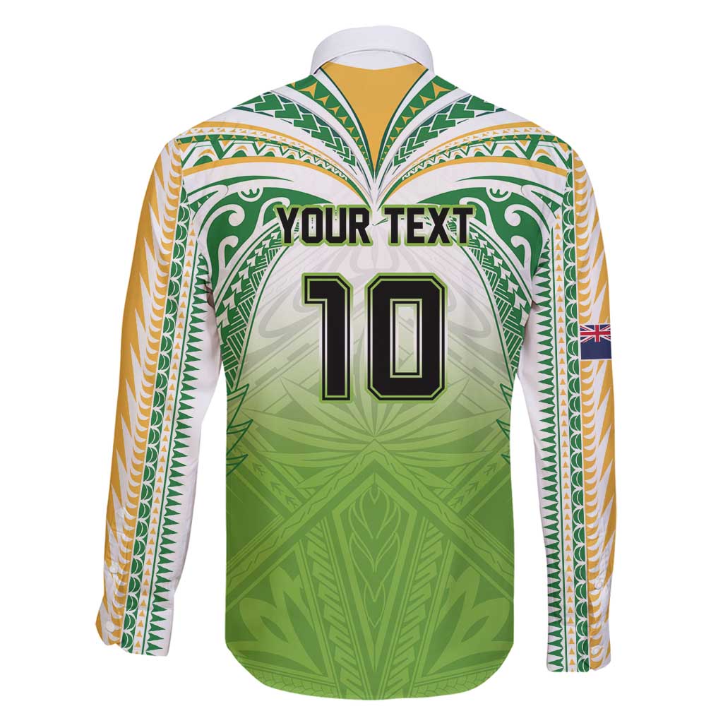 Custom Cook Islands Rugby League Family Matching Off Shoulder Short Dress and Hawaiian Shirt Tatau Tribal Motifs-Light Green Color - Polynesian Pride