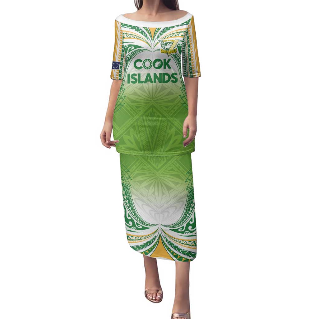 Custom Cook Islands Rugby League Family Matching Puletasi and Hawaiian Shirt Tatau Tribal Motifs-Light Green Color - Polynesian Pride