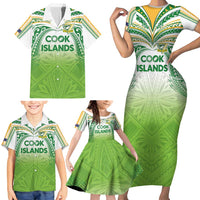 Custom Cook Islands Rugby League Family Matching Short Sleeve Bodycon Dress and Hawaiian Shirt Tatau Tribal Motifs-Light Green Color - Polynesian Pride