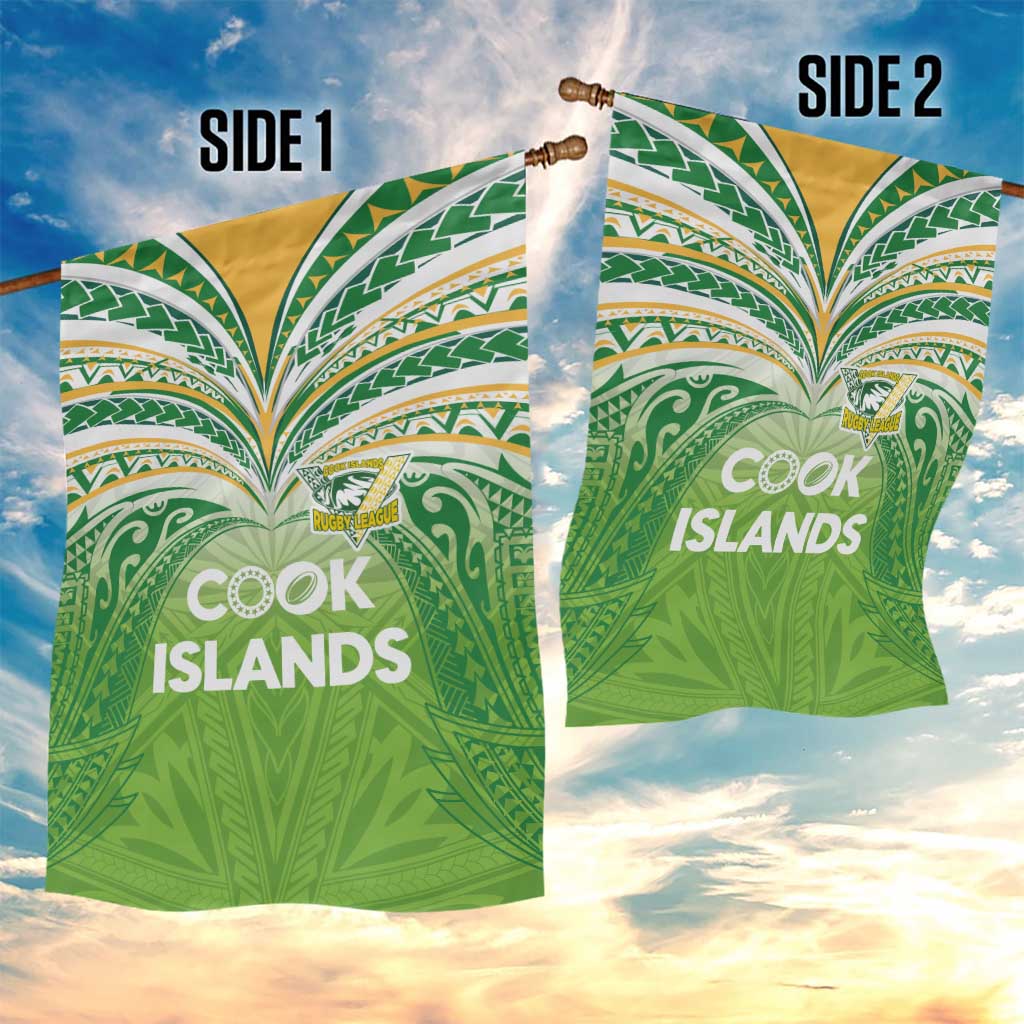 Cook Islands Rugby League Garden Flag Tatau Tribal Motifs-Light Green Color - Polynesian Pride
