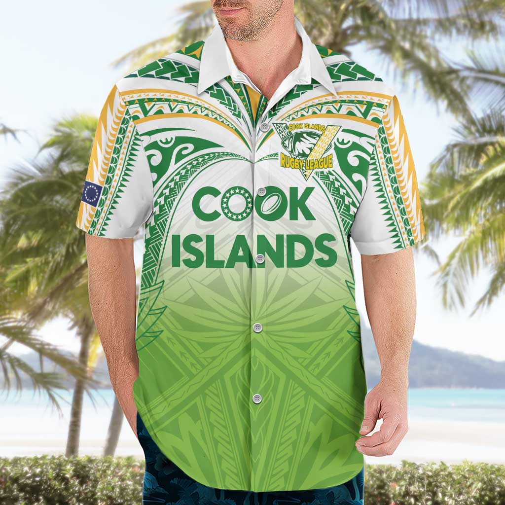 Custom Cook Islands Rugby League Hawaiian Shirt Tatau Tribal Motifs-Light Green Color - Polynesian Pride