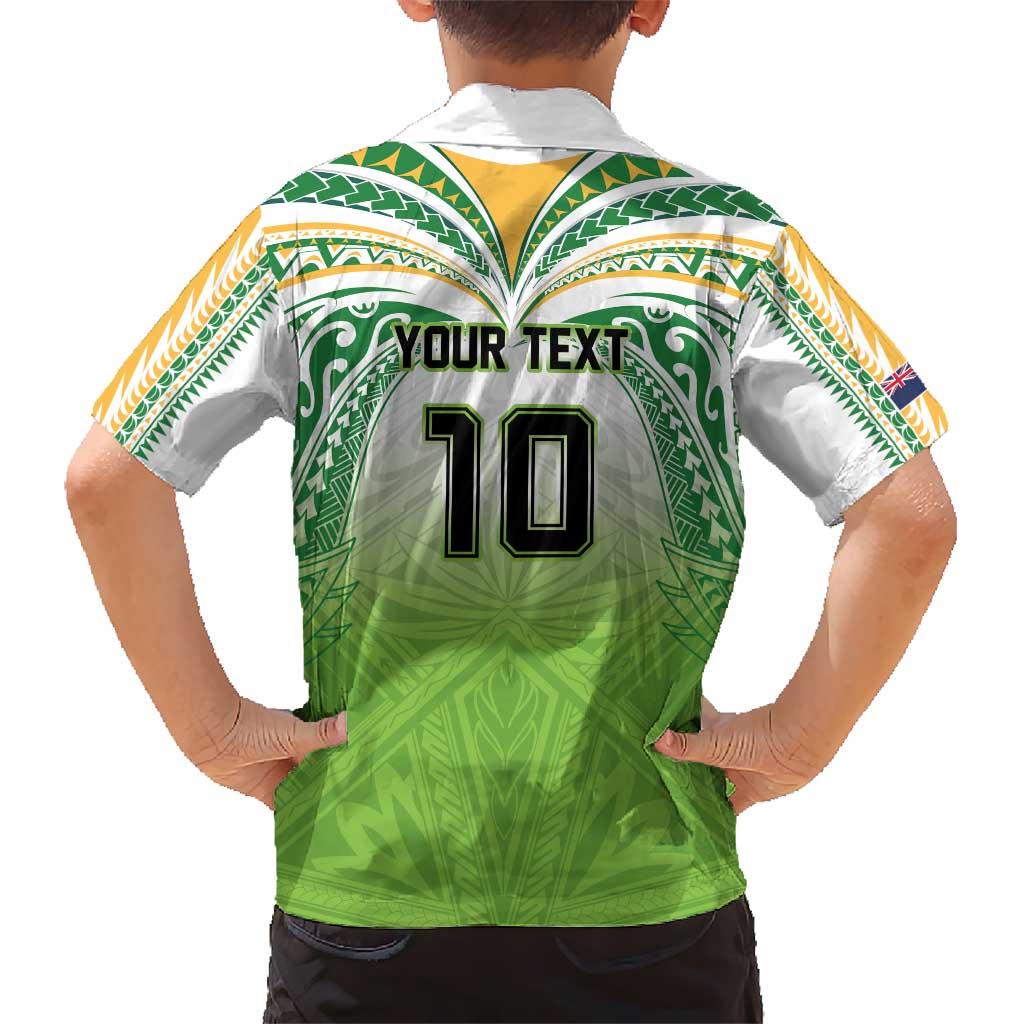 Custom Cook Islands Rugby League Kid Hawaiian Shirt Tatau Tribal Motifs-Light Green Color - Polynesian Pride