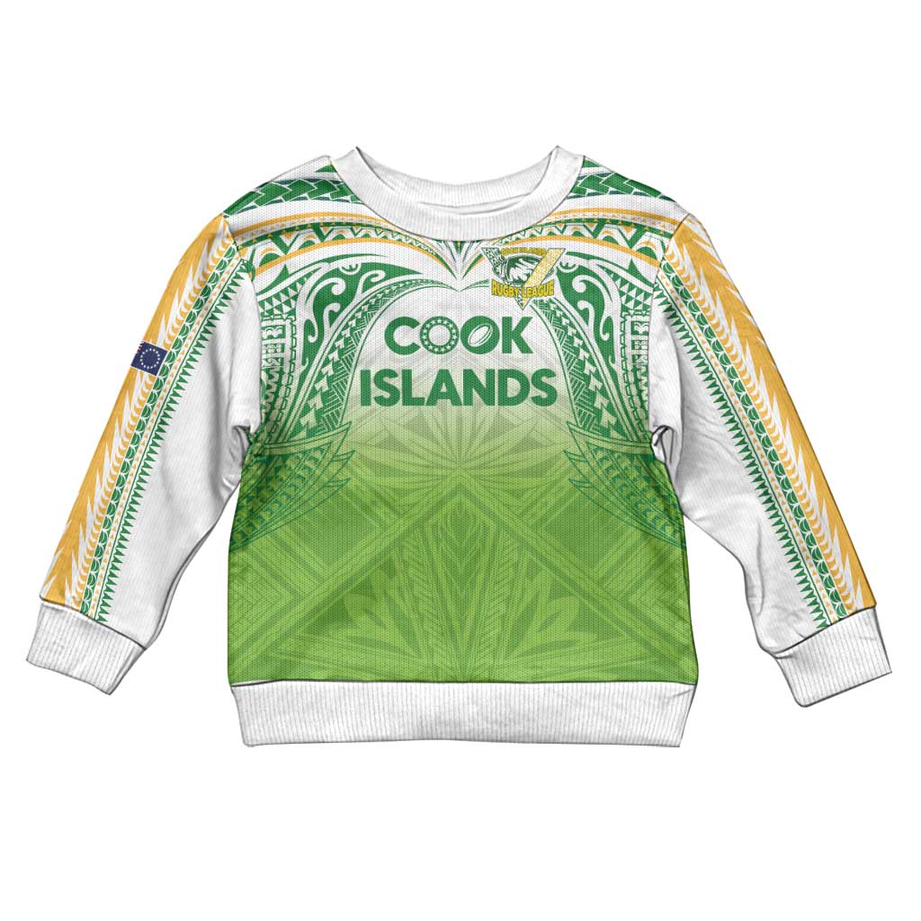 Custom Cook Islands Rugby League Kid Ugly Christmas Sweater Tatau Tribal Motifs-Light Green Color - Polynesian Pride
