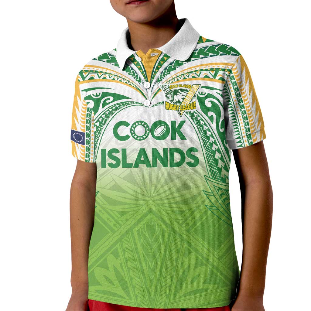 Custom Cook Islands Rugby League Kid Polo Shirt Tatau Tribal Motifs-Light Green Color - Polynesian Pride