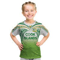 Custom Cook Islands Rugby League Kid T Shirt Tatau Tribal Motifs-Light Green Color - Polynesian Pride