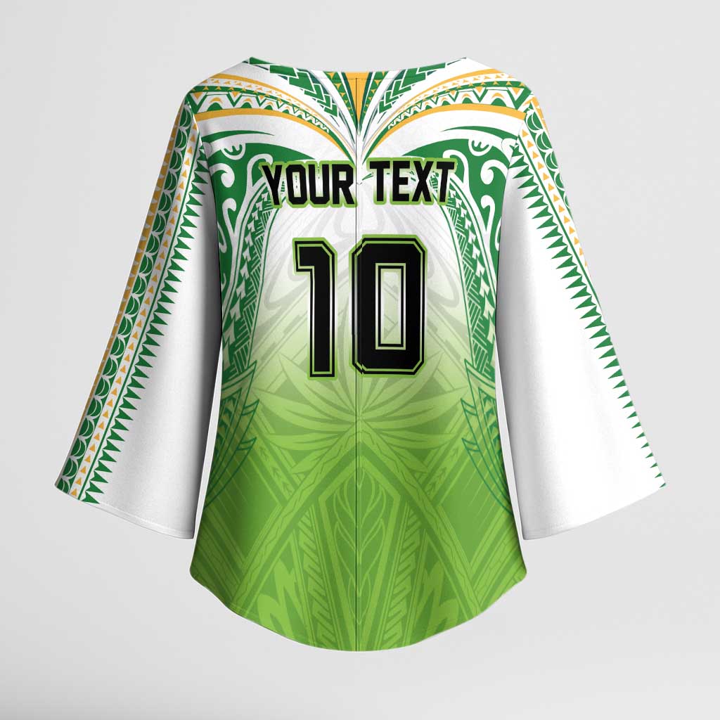 Custom Cook Islands Rugby League Kimono Sleeve Blouse Tatau Tribal Motifs-Light Green Color - Polynesian Pride