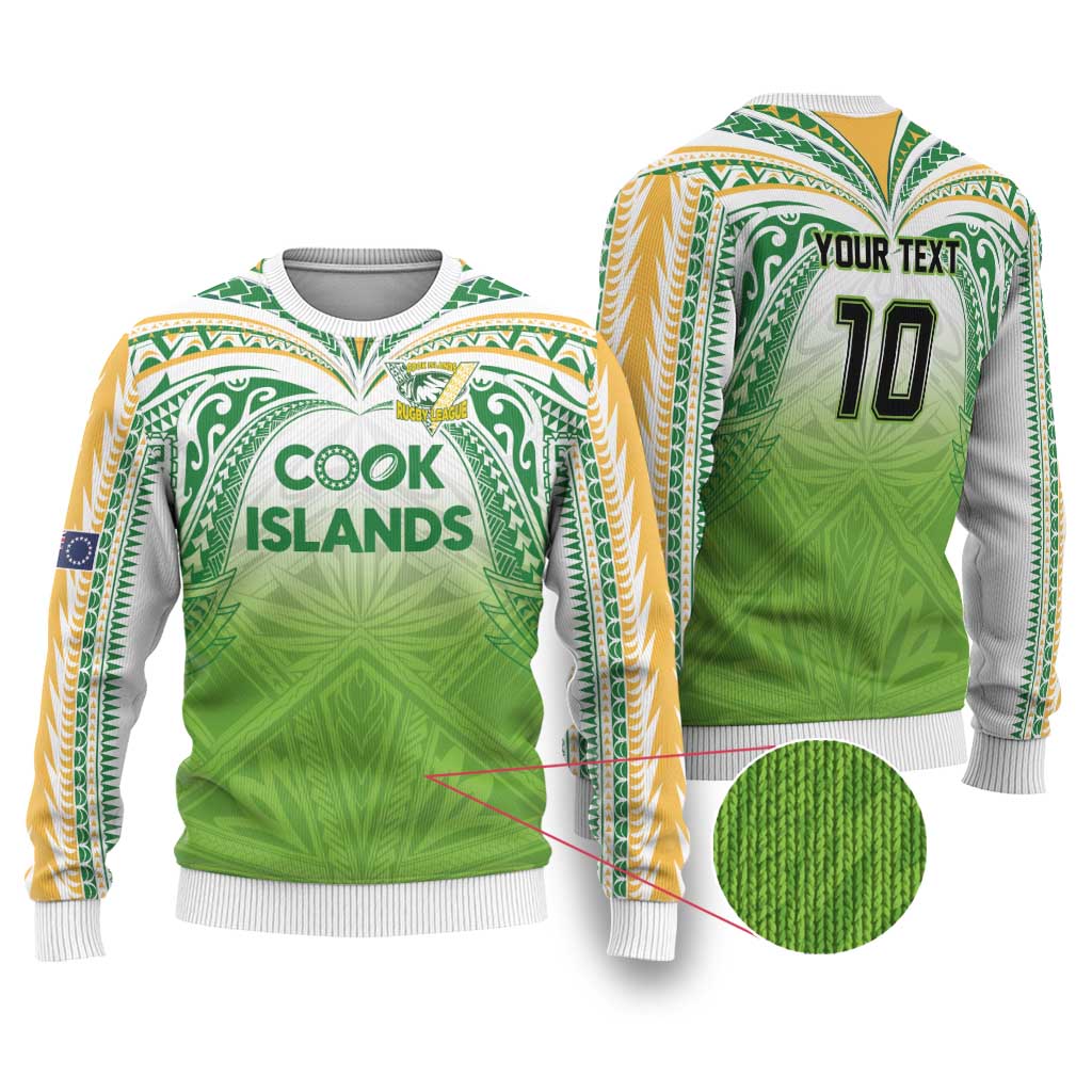 Custom Cook Islands Rugby League Ugly Christmas Sweater Tatau Tribal Motifs-Light Green Color - Polynesian Pride