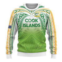 Custom Cook Islands Rugby League Ugly Christmas Sweater Tatau Tribal Motifs-Light Green Color - Polynesian Pride