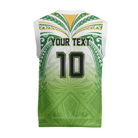 Custom Cook Islands Rugby League Christmas Knitted V-Neck Vest Tatau Tribal Motifs-Light Green Color - Polynesian Pride
