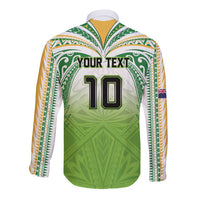 Custom Cook Islands Rugby League Long Sleeve Button Shirt Tatau Tribal Motifs-Light Green Color - Polynesian Pride