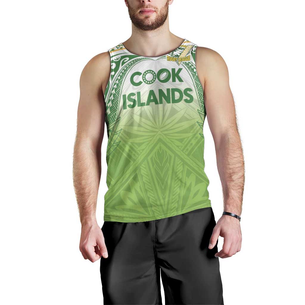 Custom Cook Islands Rugby League Men Tank Top Tatau Tribal Motifs-Light Green Color - Polynesian Pride