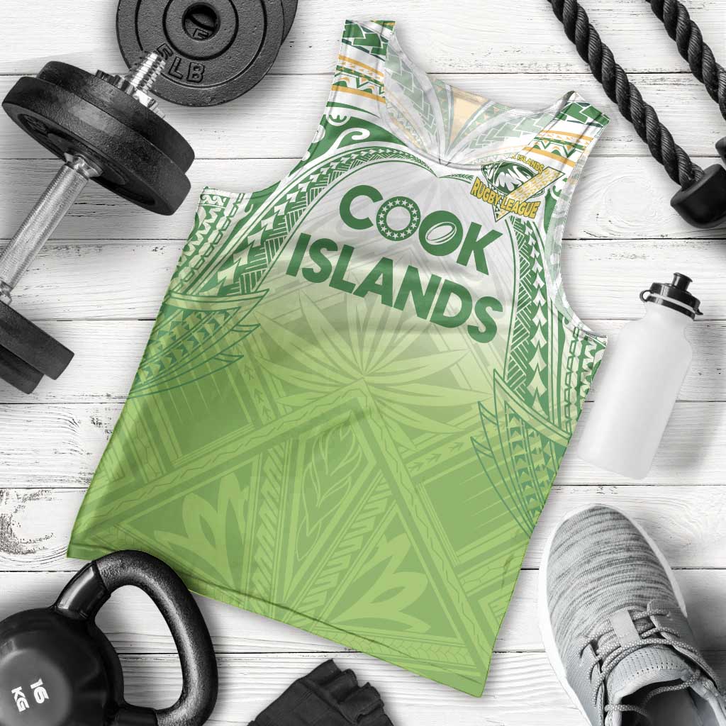 Custom Cook Islands Rugby League Men Tank Top Tatau Tribal Motifs-Light Green Color - Polynesian Pride