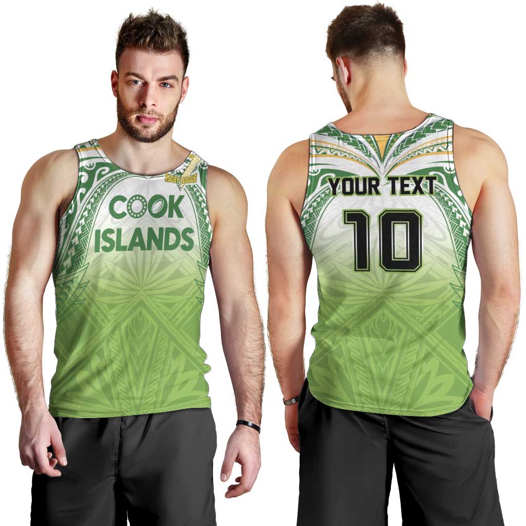 Custom Cook Islands Rugby League Men Tank Top Tatau Tribal Motifs-Light Green Color - Polynesian Pride