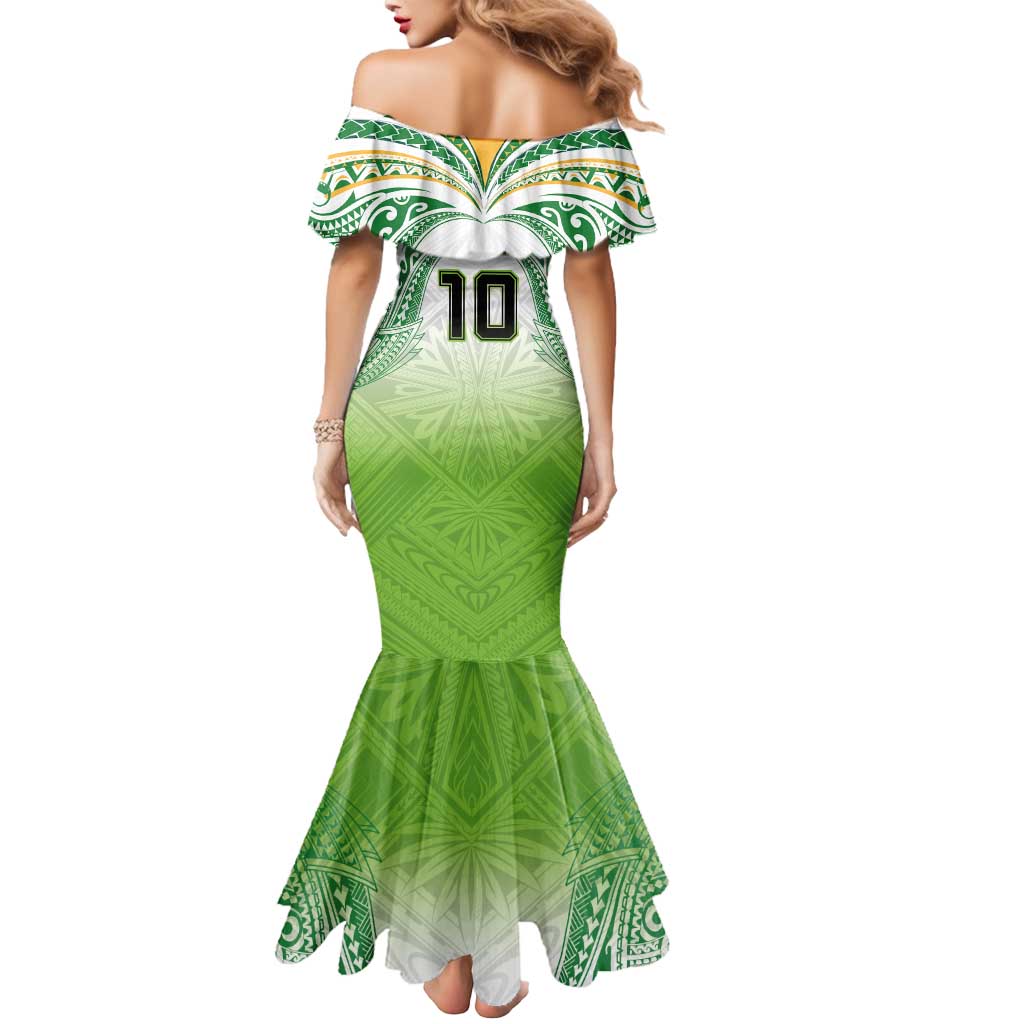 Custom Cook Islands Rugby League Mermaid Dress Tatau Tribal Motifs-Light Green Color - Polynesian Pride