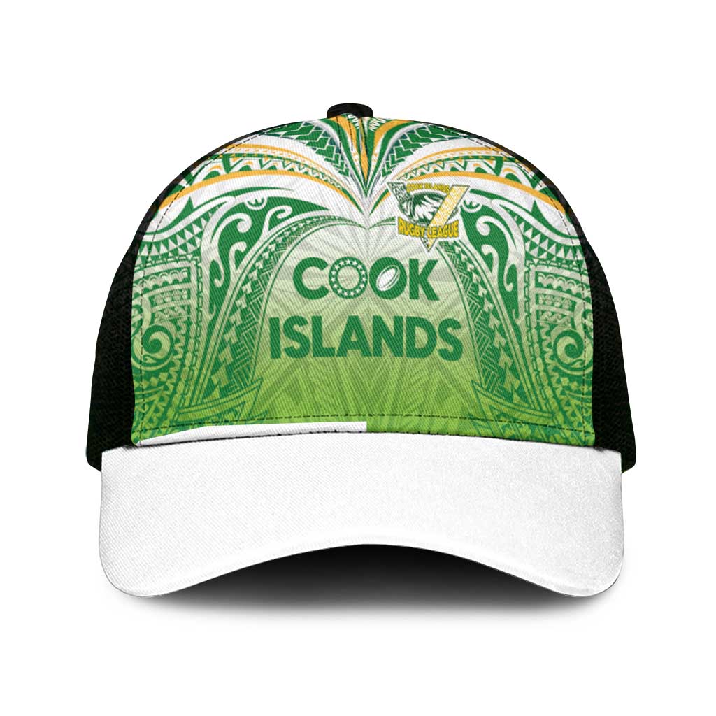 Cook Islands Rugby League Mesh Trucker Cap Tatau Tribal Motifs-Light Green Color - Polynesian Pride
