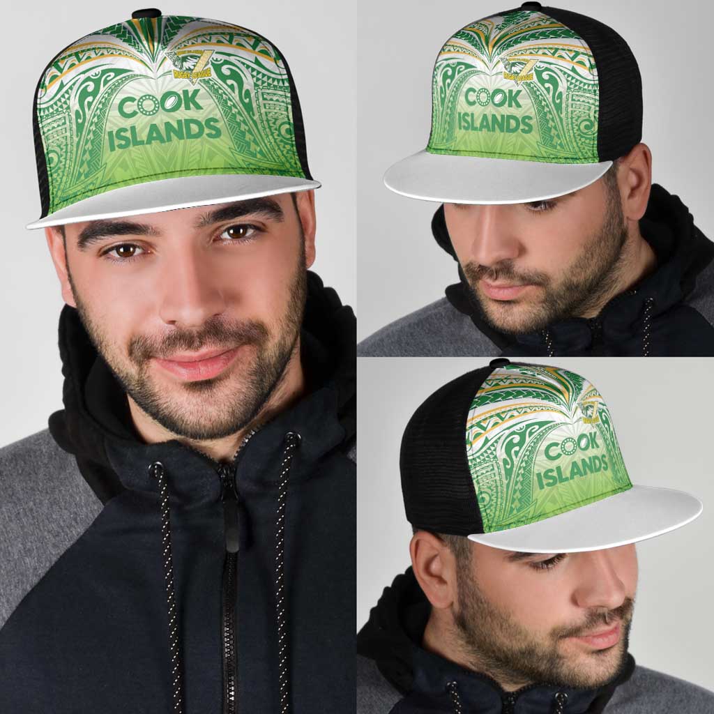 Cook Islands Rugby League Mesh Trucker Cap Tatau Tribal Motifs-Light Green Color - Polynesian Pride
