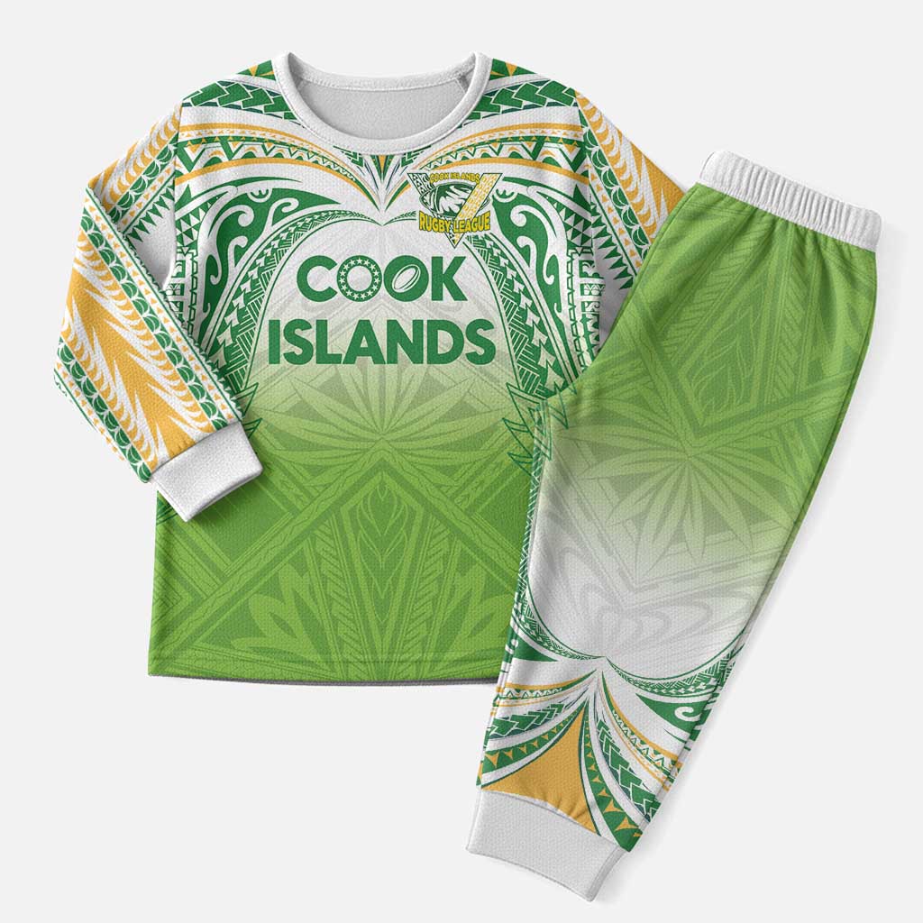 Custom Cook Islands Rugby League Christmas Pajama Set Tatau Tribal Motifs-Light Green Color - Polynesian Pride