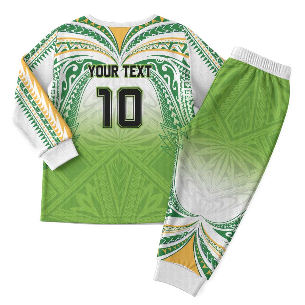 Custom Cook Islands Rugby League Christmas Pajama Set Tatau Tribal Motifs-Light Green Color - Polynesian Pride