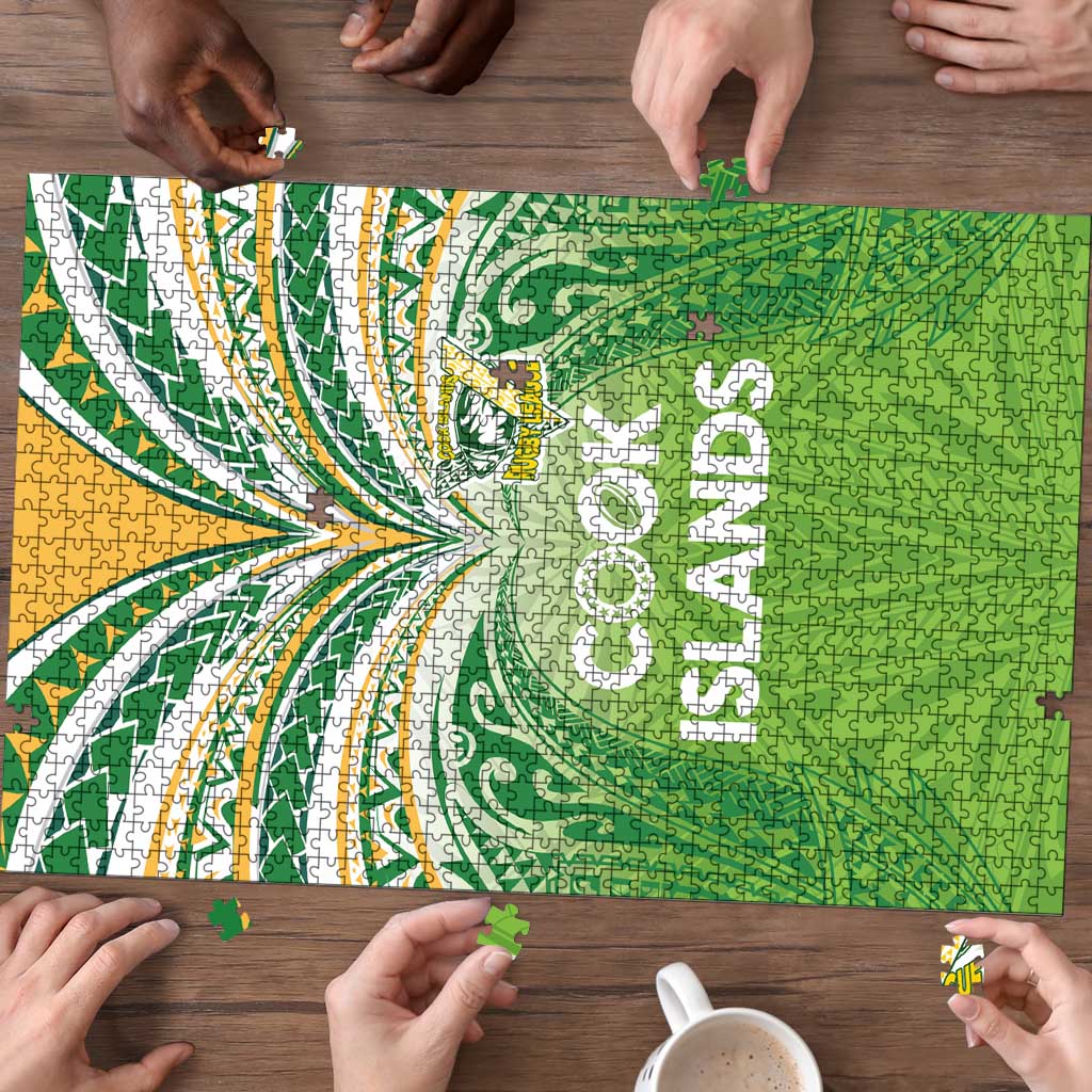 Cook Islands Rugby League Puzzle Tatau Tribal Motifs-Light Green Color - Polynesian Pride