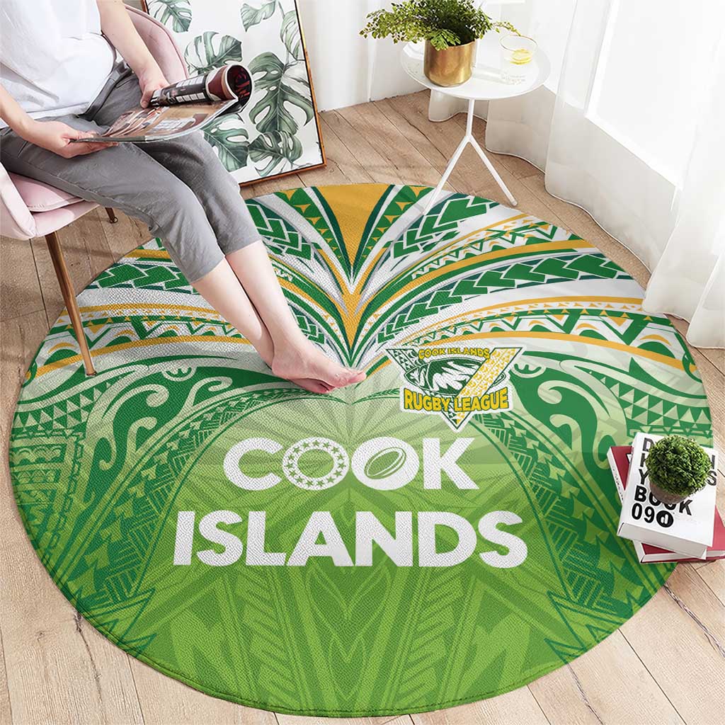 Cook Islands Rugby League Round Carpet Tatau Tribal Motifs-Light Green Color - Polynesian Pride