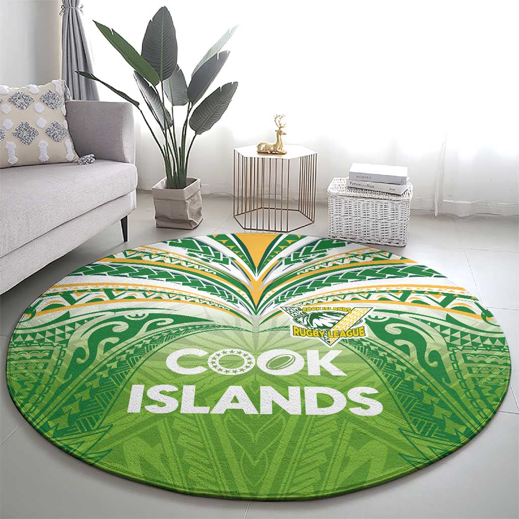 Cook Islands Rugby League Round Carpet Tatau Tribal Motifs-Light Green Color - Polynesian Pride