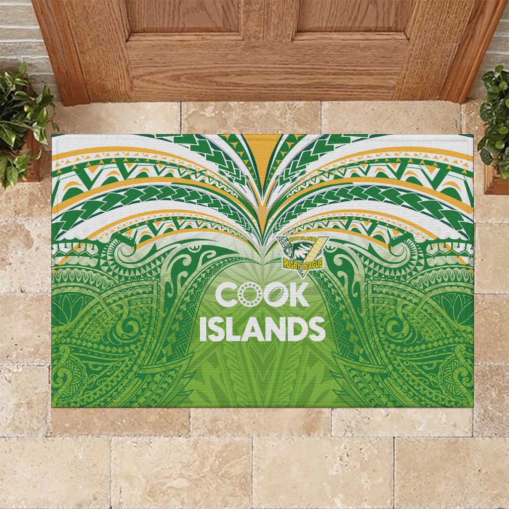 Cook Islands Rugby League Rubber Doormat Tatau Tribal Motifs-Light Green Color - Polynesian Pride