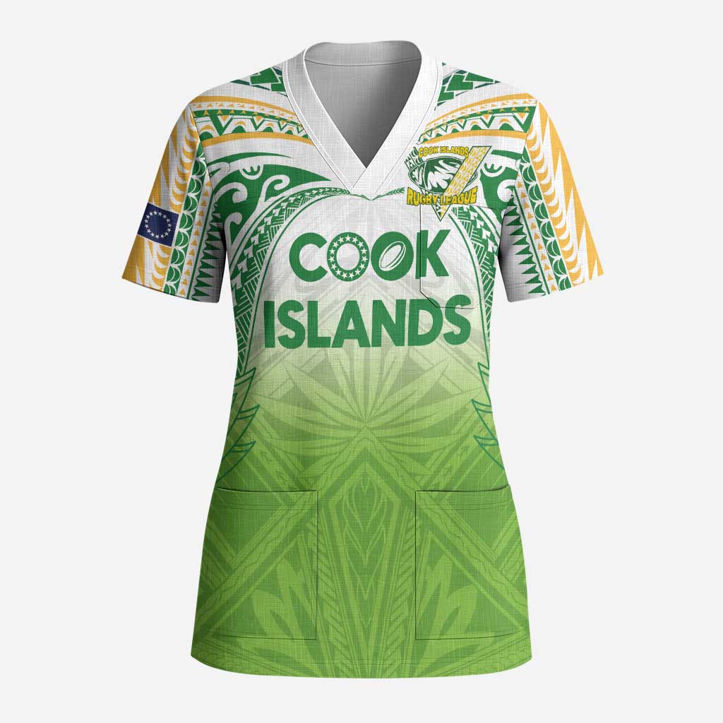 Custom Cook Islands Rugby League Scrub Top Tatau Tribal Motifs-Light Green Color - Polynesian Pride
