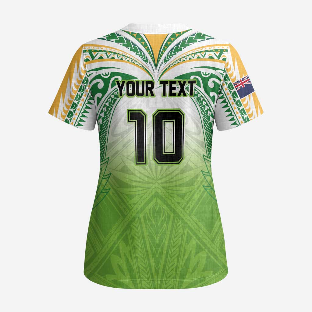 Custom Cook Islands Rugby League Scrub Top Tatau Tribal Motifs-Light Green Color - Polynesian Pride