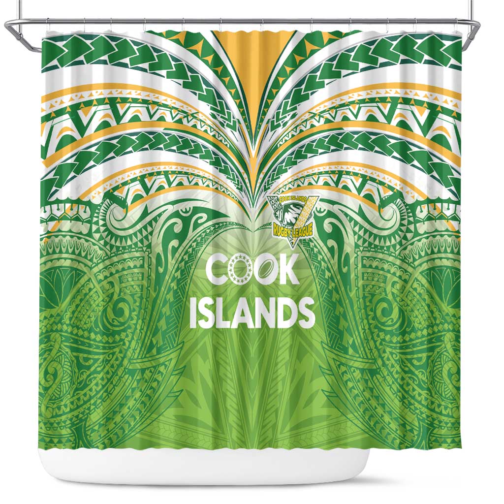 Cook Islands Rugby League Shower Curtain Tatau Tribal Motifs-Light Green Color - Polynesian Pride