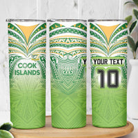 Custom Cook Islands Rugby League Skinny Tumbler Tatau Tribal Motifs-Light Green Color - Polynesian Pride