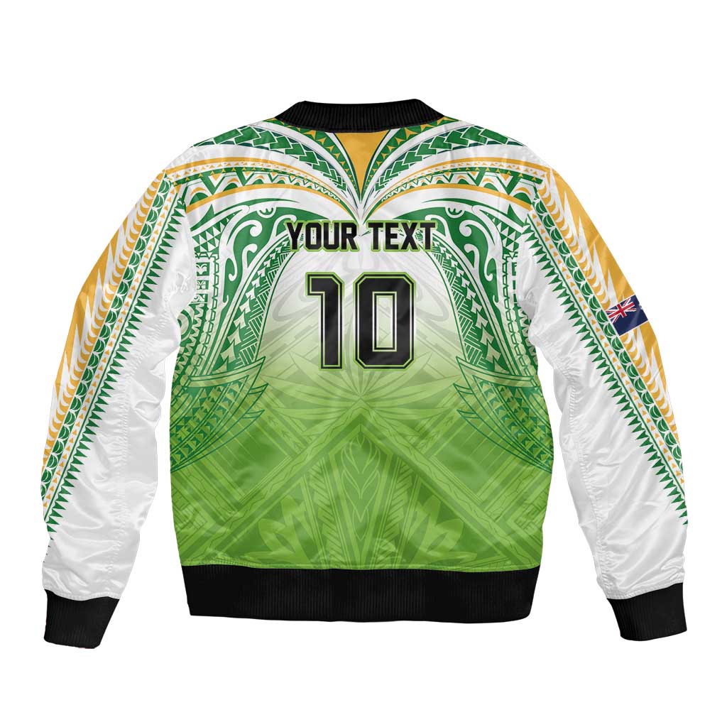 Custom Cook Islands Rugby League Sleeve Zip Bomber Jacket Tatau Tribal Motifs-Light Green Color - Polynesian Pride