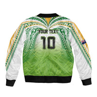 Custom Cook Islands Rugby League Sleeve Zip Bomber Jacket Tatau Tribal Motifs-Light Green Color - Polynesian Pride