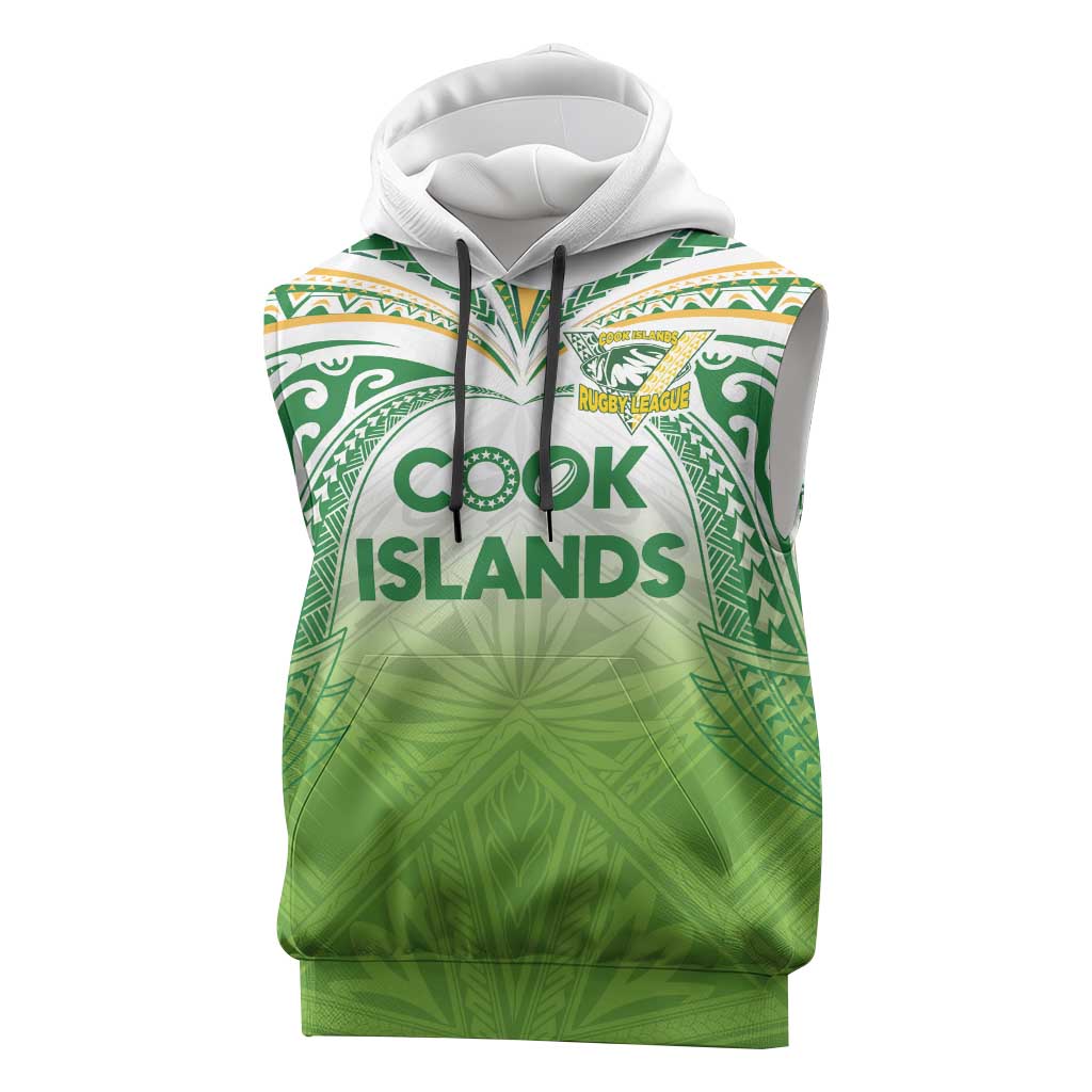 Custom Cook Islands Rugby League Sleeveless Hoodie Tatau Tribal Motifs-Light Green Color - Polynesian Pride