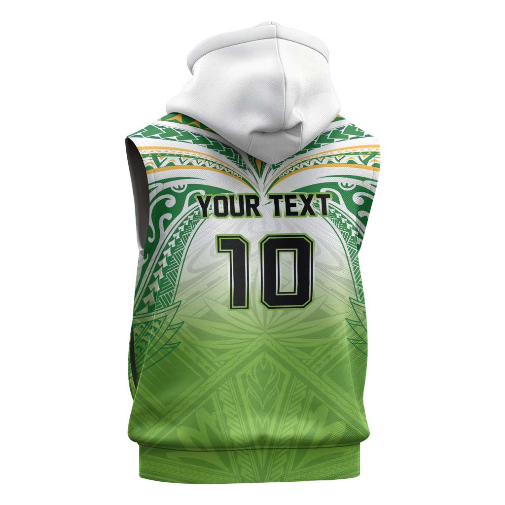 Custom Cook Islands Rugby League Sleeveless Hoodie Tatau Tribal Motifs-Light Green Color - Polynesian Pride